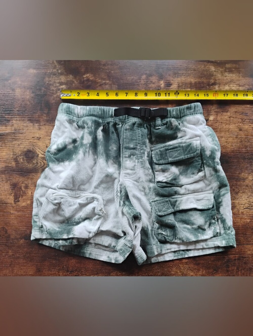 Without Walls Green and White Tie-Dye Corduroy Cargo Shorts